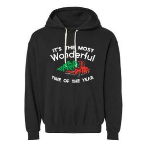 Most Wonderful Time Of Year Truck Xmas Tree Christmas PJ Garment-Dyed Fleece Hoodie