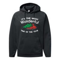 Most Wonderful Time Of Year Truck Xmas Tree Christmas PJ Performance Fleece Hoodie