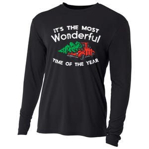 Most Wonderful Time Of Year Truck Xmas Tree Christmas PJ Cooling Performance Long Sleeve Crew