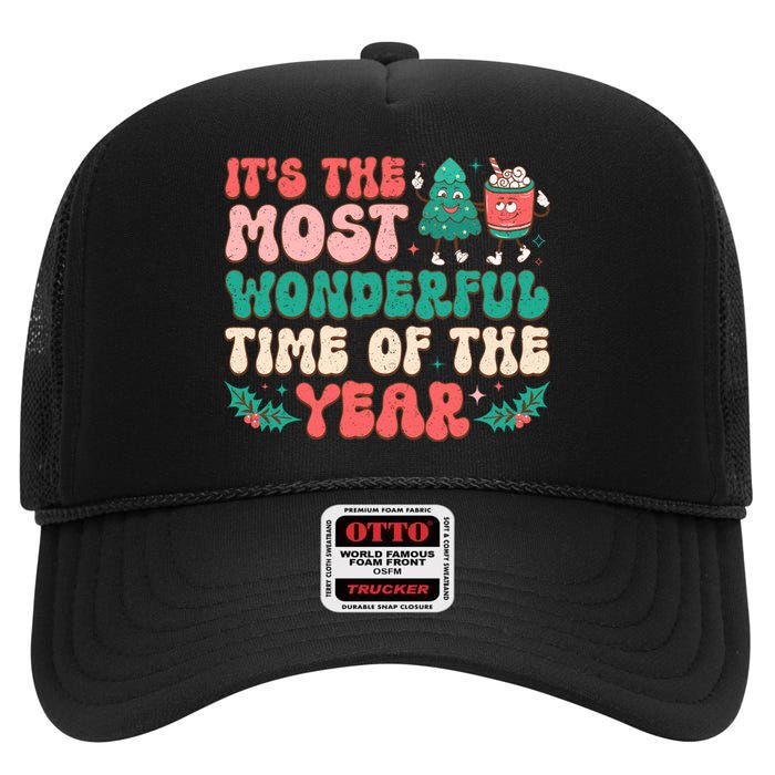 Most Wonderful Time Of The Year Festive Graphic High Crown Mesh Back Trucker Hat