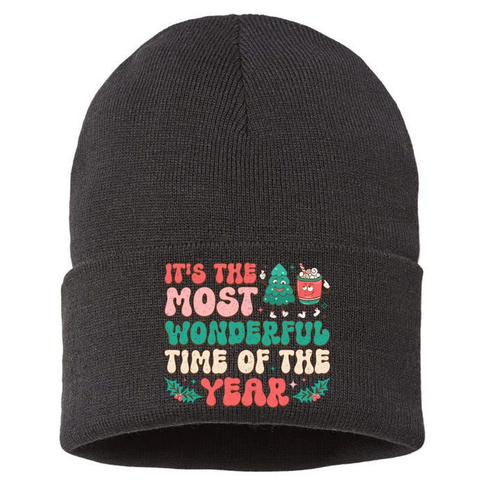 Most Wonderful Time Of The Year Festive Graphic Sustainable Knit Beanie