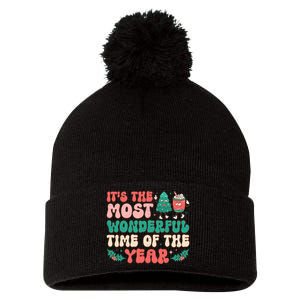 Most Wonderful Time Of The Year Festive Graphic Pom Pom 12in Knit Beanie