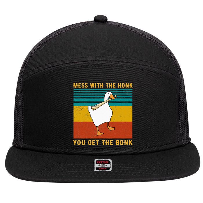 Mess With The Honk You Get The Bonk Funny Duck Goose 7 Panel Mesh Trucker Snapback Hat