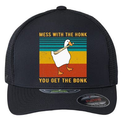 Mess With The Honk You Get The Bonk Funny Duck Goose Flexfit Unipanel Trucker Cap