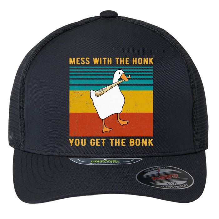Mess With The Honk You Get The Bonk Funny Duck Goose Flexfit Unipanel Trucker Cap