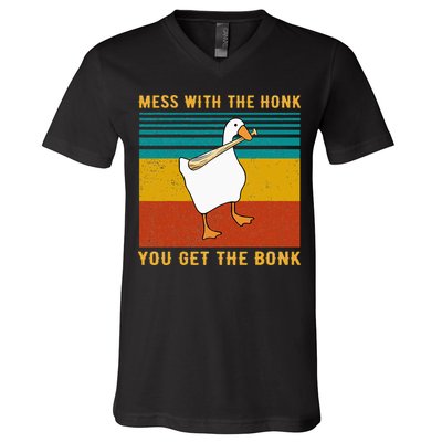 Mess With The Honk You Get The Bonk Funny Duck Goose V-Neck T-Shirt