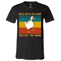 Mess With The Honk You Get The Bonk Funny Duck Goose V-Neck T-Shirt