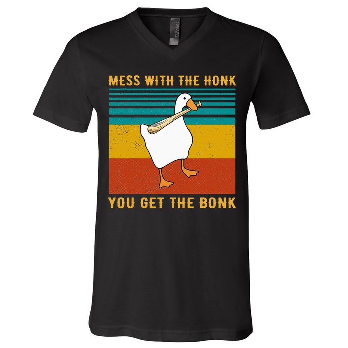 Mess With The Honk You Get The Bonk Funny Duck Goose V-Neck T-Shirt