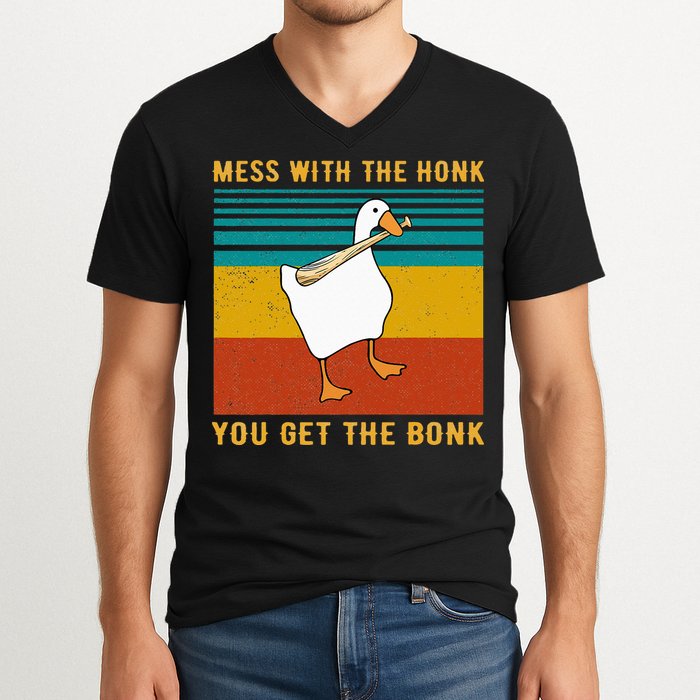 Mess With The Honk You Get The Bonk Funny Duck Goose V-Neck T-Shirt