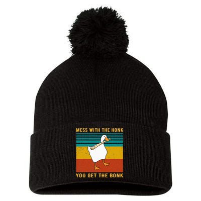 Mess With The Honk You Get The Bonk Funny Duck Goose Pom Pom 12in Knit Beanie