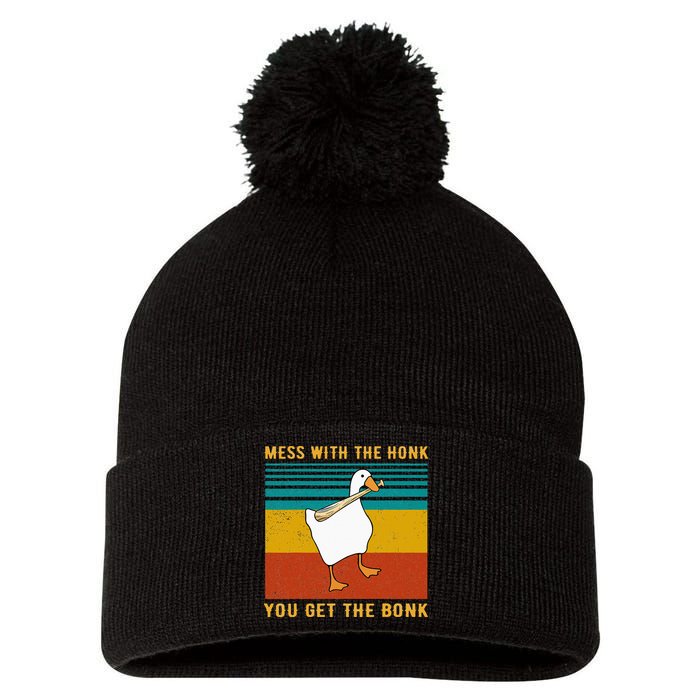 Mess With The Honk You Get The Bonk Funny Duck Goose Pom Pom 12in Knit Beanie
