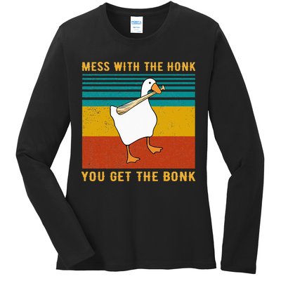 Mess With The Honk You Get The Bonk Funny Duck Goose Ladies Long Sleeve Shirt