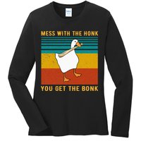 Mess With The Honk You Get The Bonk Funny Duck Goose Ladies Long Sleeve Shirt