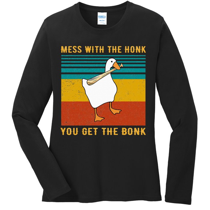 Mess With The Honk You Get The Bonk Funny Duck Goose Ladies Long Sleeve Shirt