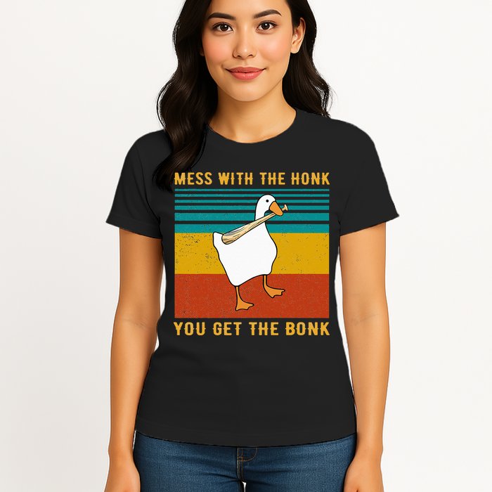 Mess With The Honk You Get The Bonk Funny Duck Goose Womens T-Shirt