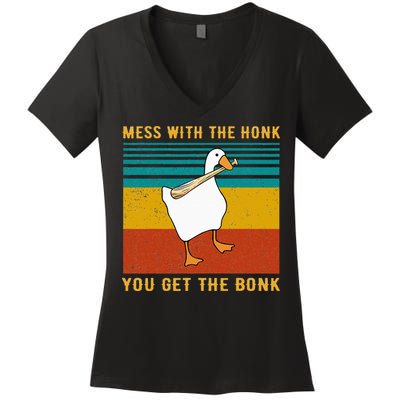 Mess With The Honk You Get The Bonk Funny Duck Goose Women's V-Neck T-Shirt