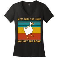 Mess With The Honk You Get The Bonk Funny Duck Goose Women's V-Neck T-Shirt