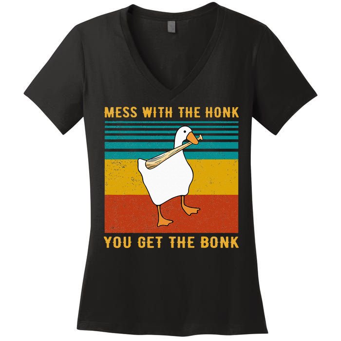 Mess With The Honk You Get The Bonk Funny Duck Goose Women's V-Neck T-Shirt