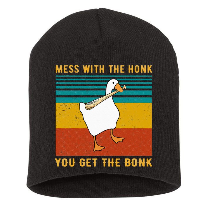 Mess With The Honk You Get The Bonk Funny Duck Goose Short Acrylic Beanie