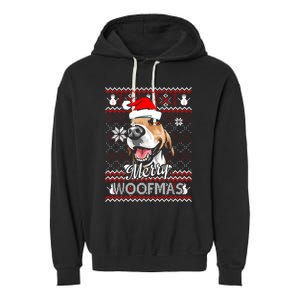 Merry Woofmas Tricolor Beagle Dog Santa Ugly Christmas Garment-Dyed Fleece Hoodie