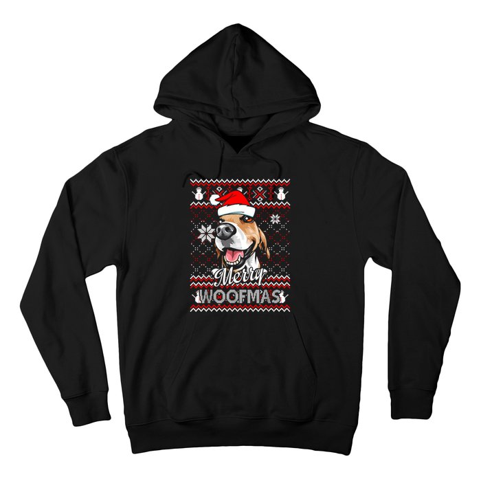 Merry Woofmas Tricolor Beagle Dog Santa Ugly Christmas Hoodie