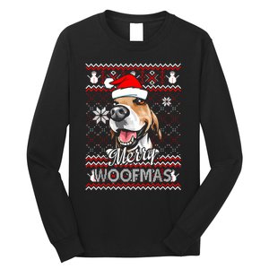 Merry Woofmas Tricolor Beagle Dog Santa Ugly Christmas Long Sleeve Shirt