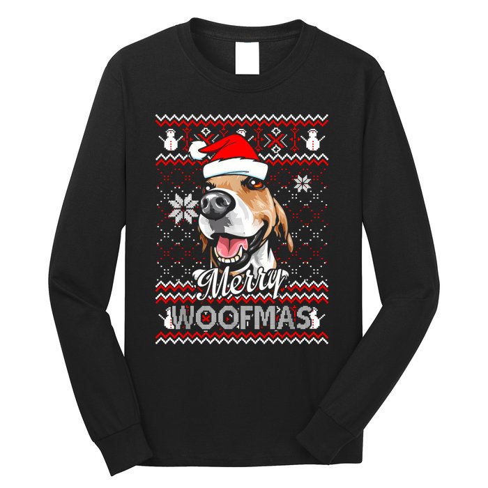 Merry Woofmas Tricolor Beagle Dog Santa Ugly Christmas Long Sleeve Shirt