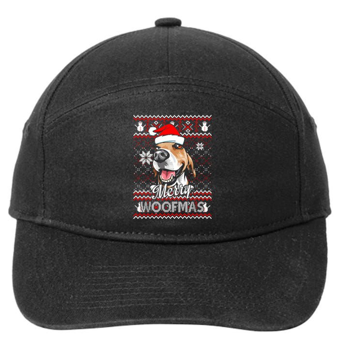 Merry Woofmas Tricolor Beagle Dog Santa Ugly Christmas 7-Panel Snapback Hat