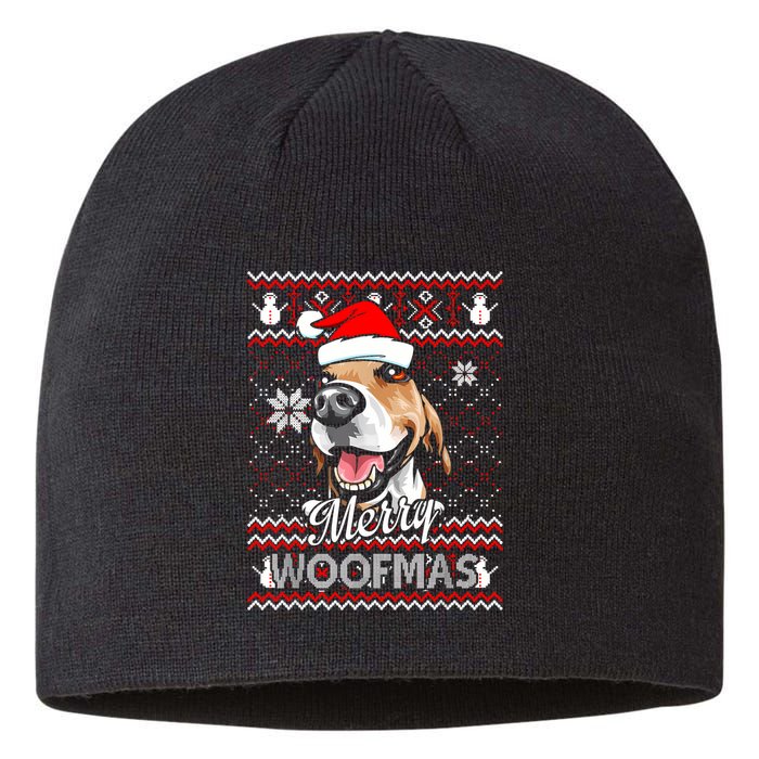 Merry Woofmas Tricolor Beagle Dog Santa Ugly Christmas Sustainable Beanie