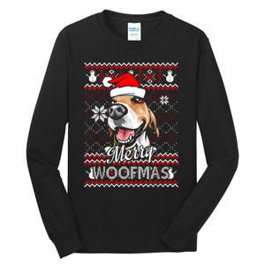 Merry Woofmas Tricolor Beagle Dog Santa Ugly Christmas Tall Long Sleeve T-Shirt