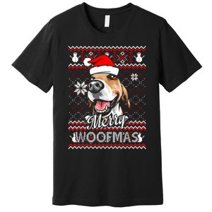 Merry Woofmas Tricolor Beagle Dog Santa Ugly Christmas Premium T-Shirt