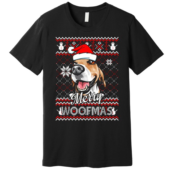 Merry Woofmas Tricolor Beagle Dog Santa Ugly Christmas Premium T-Shirt