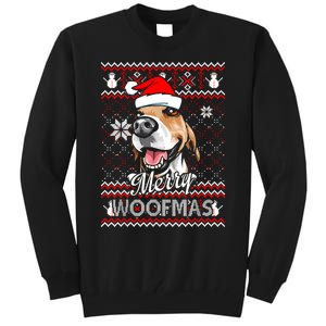 Merry Woofmas Tricolor Beagle Dog Santa Ugly Christmas Tall Sweatshirt