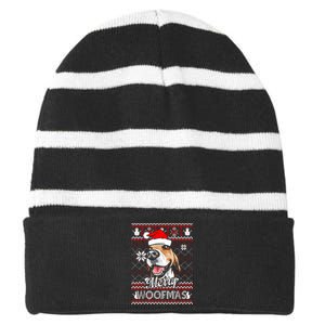 Merry Woofmas Tricolor Beagle Dog Santa Ugly Christmas Striped Beanie with Solid Band