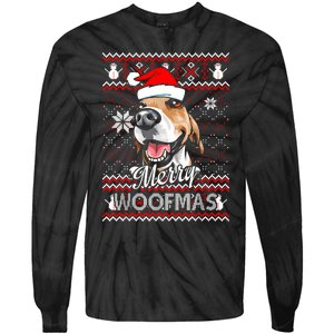 Merry Woofmas Tricolor Beagle Dog Santa Ugly Christmas Tie-Dye Long Sleeve Shirt