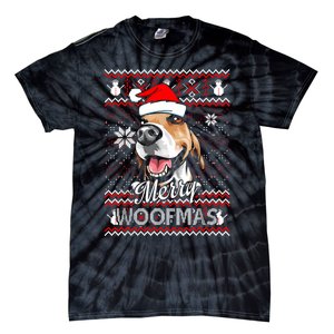 Merry Woofmas Tricolor Beagle Dog Santa Ugly Christmas Tie-Dye T-Shirt