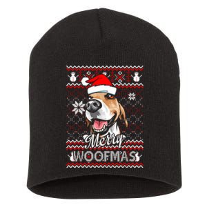 Merry Woofmas Tricolor Beagle Dog Santa Ugly Christmas Short Acrylic Beanie