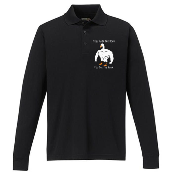 Mess With The Honk You Get The Bonk Funny Goose Performance Long Sleeve Polo