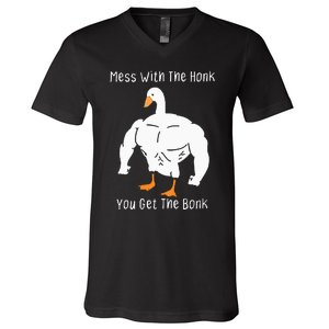 Mess With The Honk You Get The Bonk Funny Goose V-Neck T-Shirt