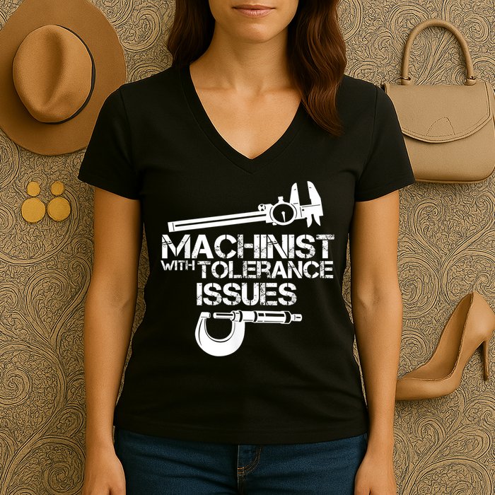 Machinist With Tolerance Issues.Machinist Funny Women's V-Neck T-Shirt