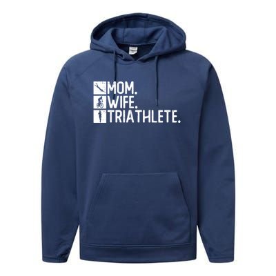 Mom Wife Triathlete Funny Gift Triathlon Training Triathlete Gift Performance Fleece Hoodie