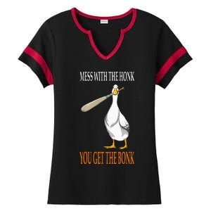 Mess With The Honk Goose Game Gamer Wooden Club Computer Ladies Halftime Notch Neck Tee