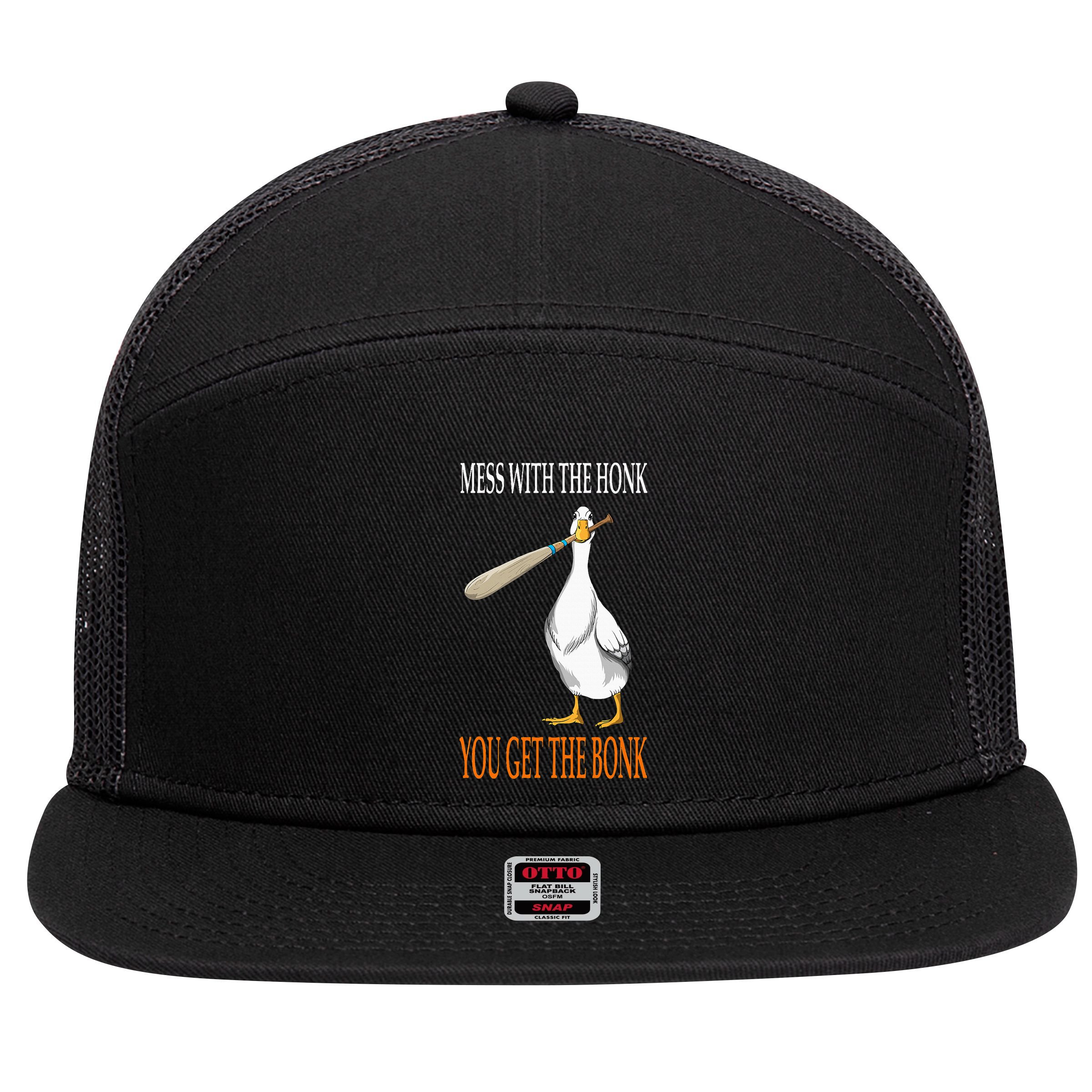 Mess With The Honk Goose Game Gamer Wooden Club Computer 7 Panel Mesh Trucker Snapback Hat