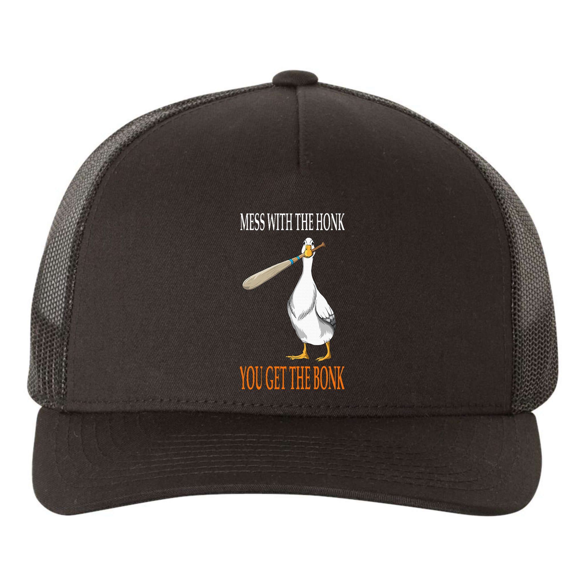 Mess With The Honk Goose Game Gamer Wooden Club Computer Yupoong Adult 5-Panel Trucker Hat