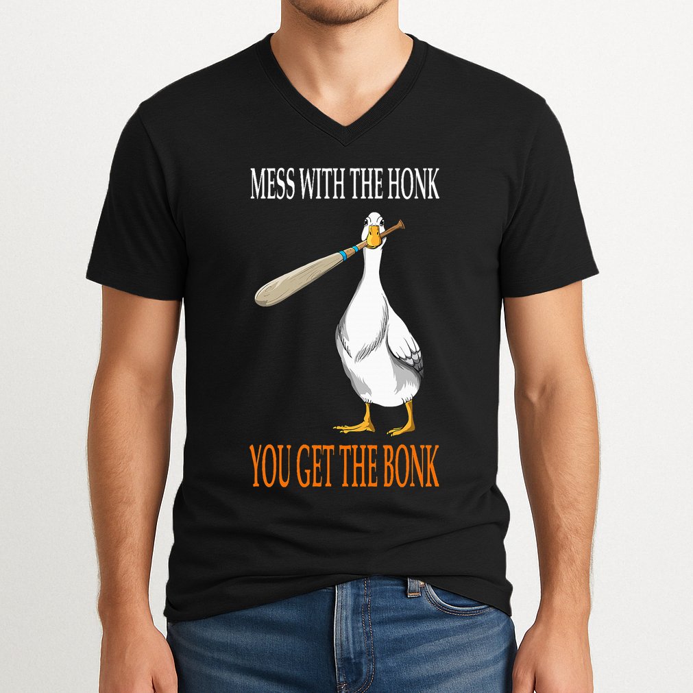 Mess With The Honk Goose Game Gamer Wooden Club Computer V-Neck T-Shirt