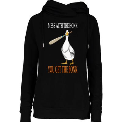 Mess With The Honk Goose Game Gamer Wooden Club Computer Womens Funnel Neck Pullover Hood