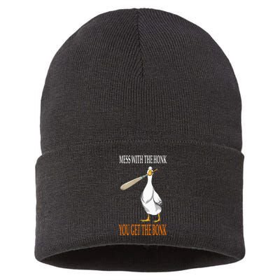 Mess With The Honk Goose Game Gamer Wooden Club Computer Sustainable Knit Beanie