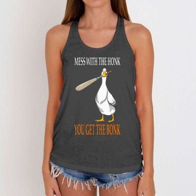 Mess With The Honk Goose Game Gamer Wooden Club Computer Women's Knotted Racerback Tank