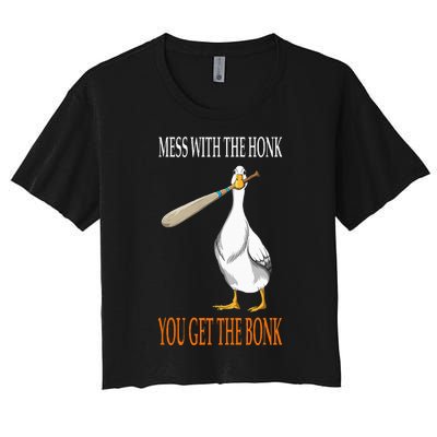 Mess With The Honk Goose Game Gamer Wooden Club Computer Women's Crop Top Tee