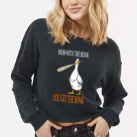 Mess With The Honk Goose Game Gamer Wooden Club Computer Cropped Pullover Crew